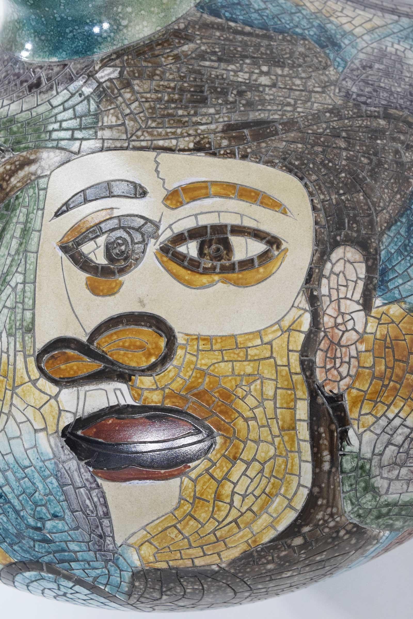 Large Pablo Picasso Mosaic Ceramic Vase In Excellent Condition In Dallas, TX