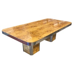 Large Pace Collection Dining Room Table Burl Wood and Chrome