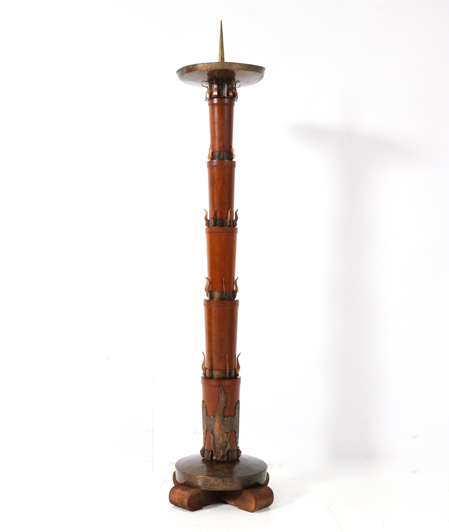 Dutch Art Deco Padouk Large Candlestick, 1930s For Sale