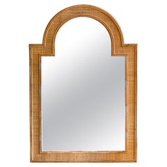 Grand miroir pagode en jonc et osier 1980