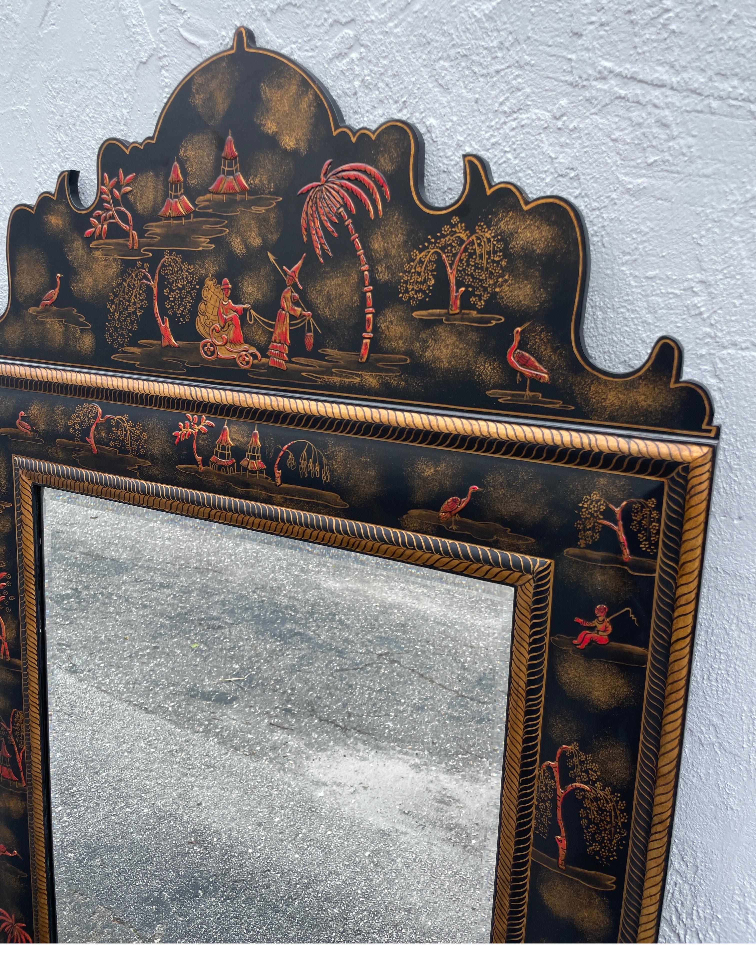Large Pagoda Style Chinoiserie Mirror In Good Condition In West Palm Beach, FL