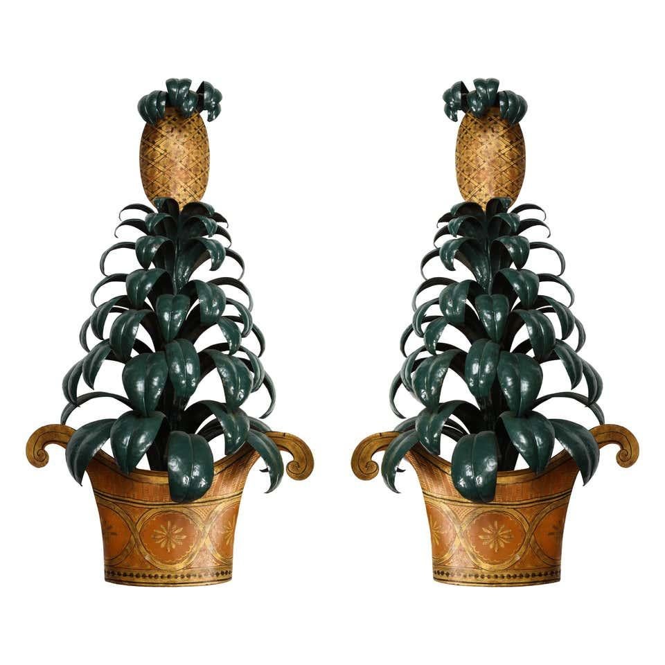 Hand-Painted Pair of Large Painted Tole Sconces For Sale