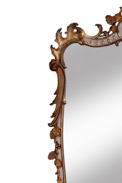 Large Painted and Gilt Wood Mirror, Ornate Crest, Early 20th Century