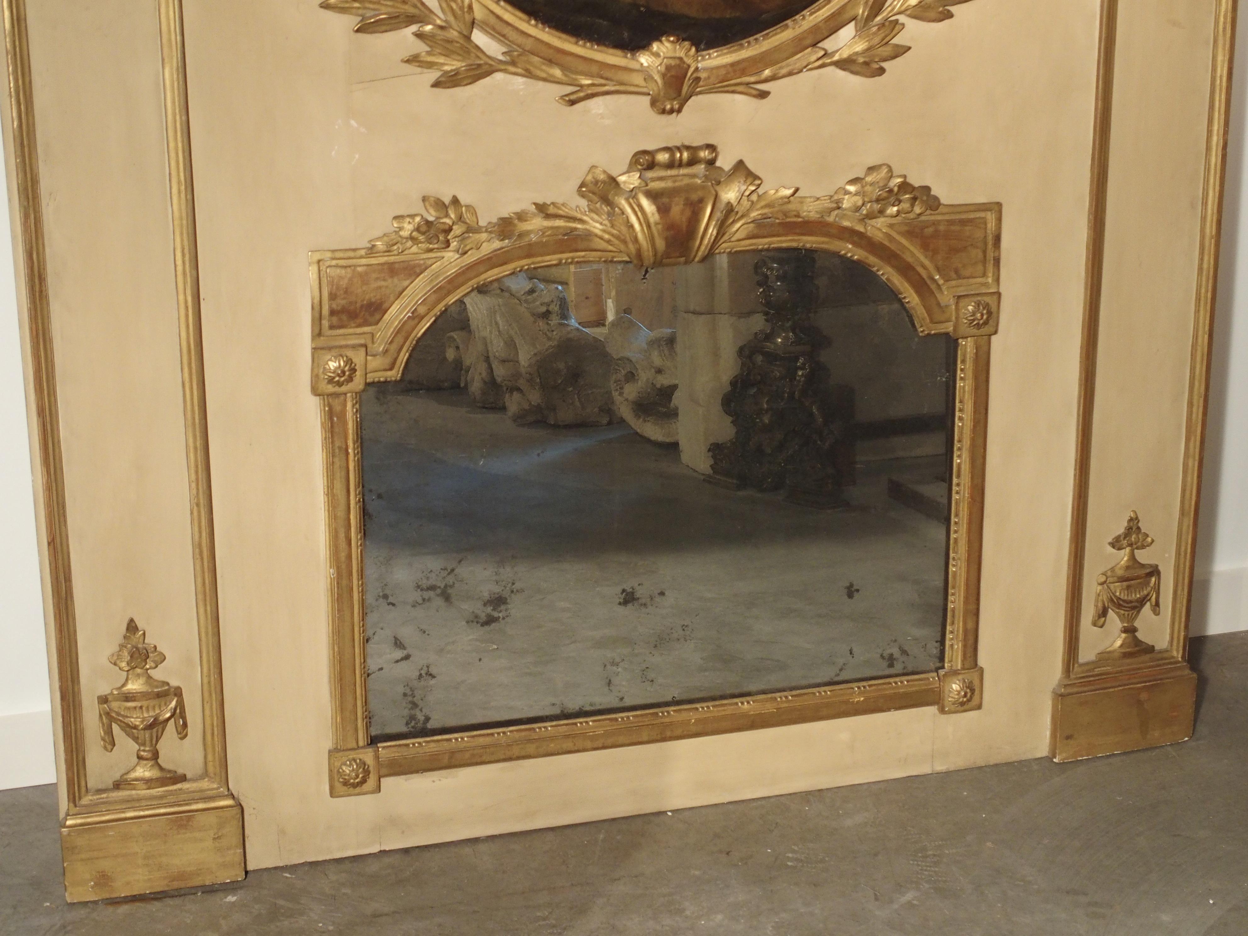 Large Painted Antique Louis XVI Style Trumeau Mirror, 19th Century 8