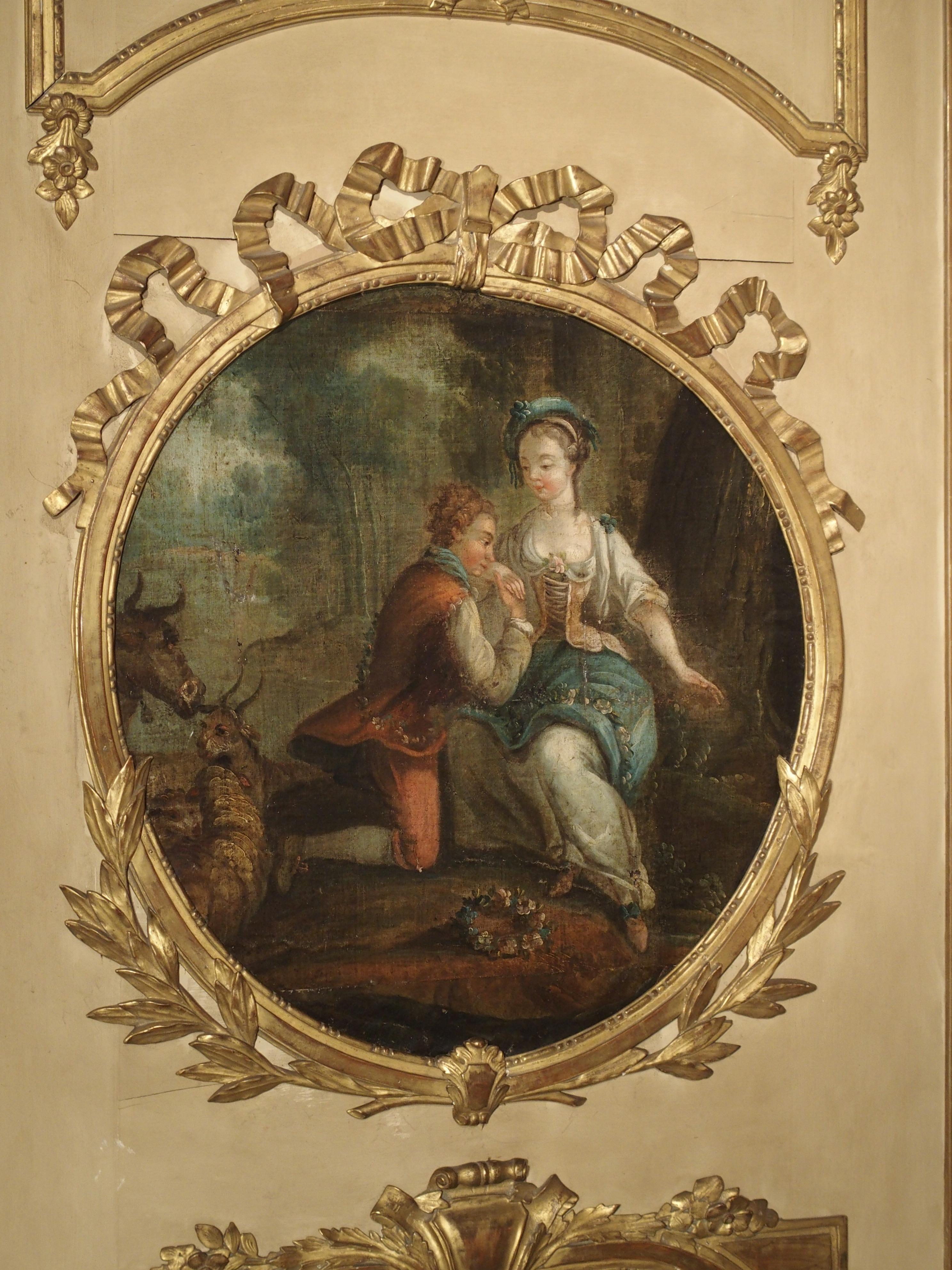 Large Painted Antique Louis XVI Style Trumeau Mirror, 19th Century 9