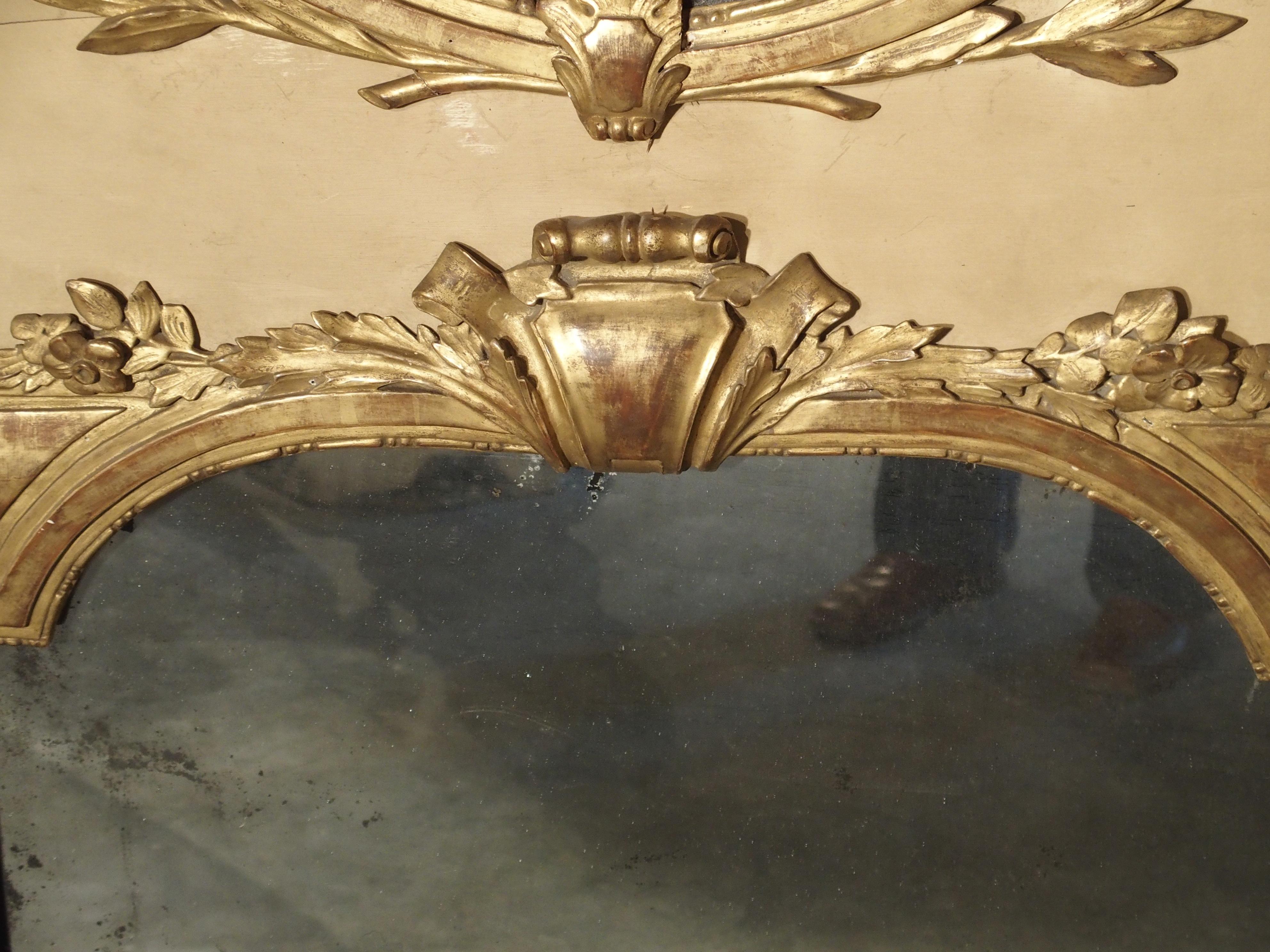 Large Painted Antique Louis XVI Style Trumeau Mirror, 19th Century 3