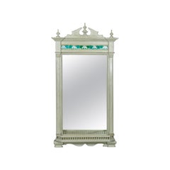 Large Painted Antique Wall Mirror, Victorian, Overmantel Pier, Tiles, circa 1890