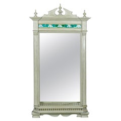 Large Painted Antique Wall Mirror, Victorian, Overmantel Pier, Tiles, circa 1890