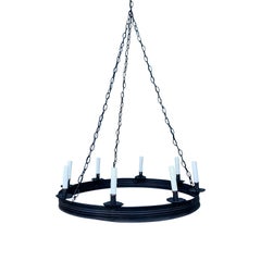 Large Painted Black Tole Eight-Light Chandelier, circa 1900