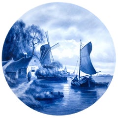 Antique Large Painted Blue and White Delft Charger