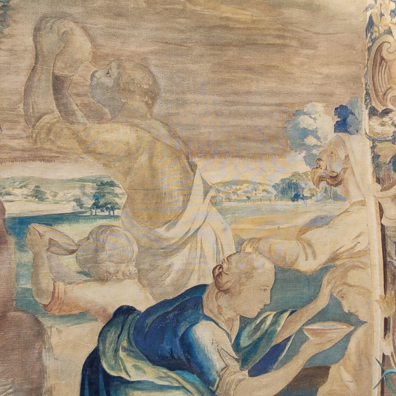 Large Painted Canvas, Figures At The Fountain, Late 19th Century im Angebot 7