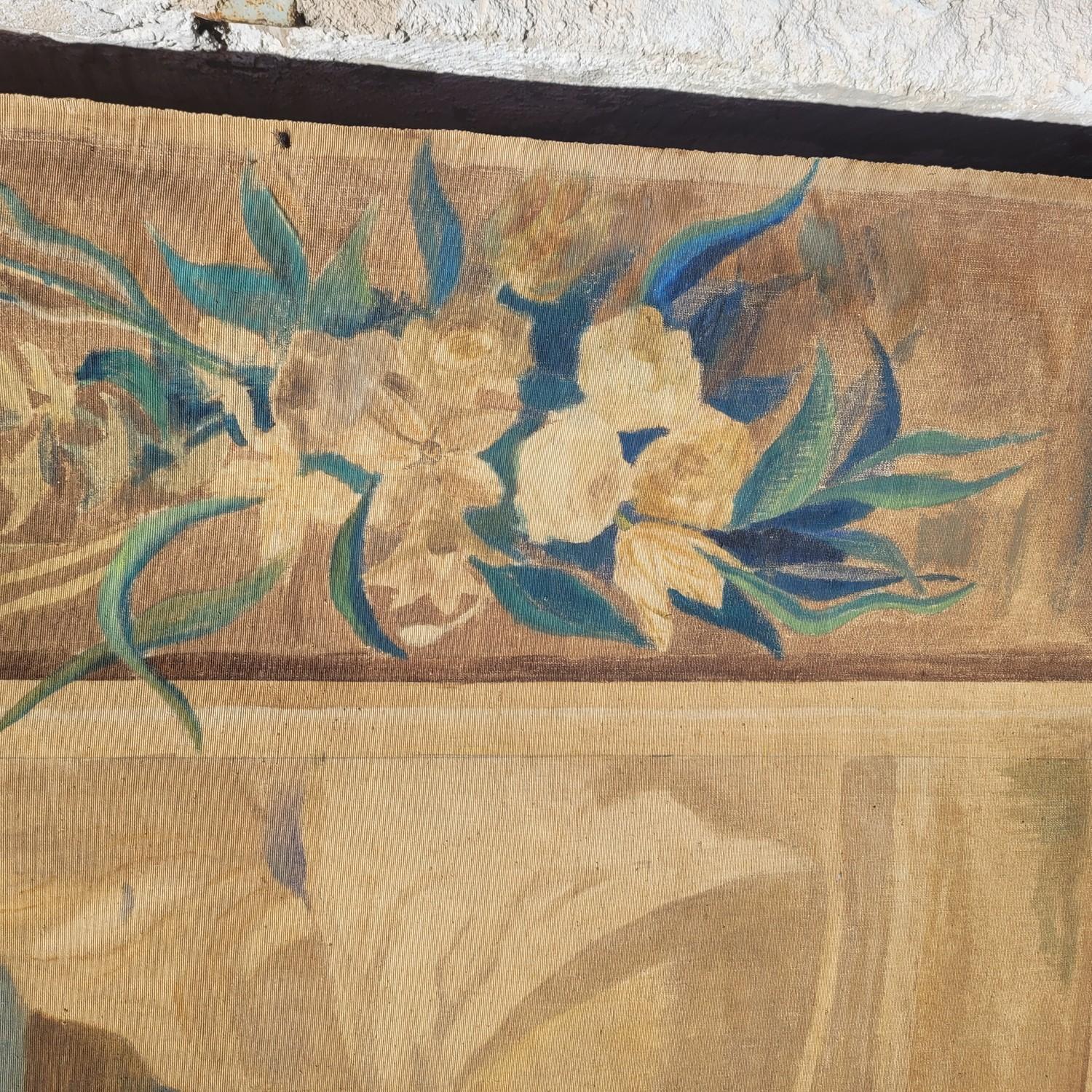 Large Painted Canvas, Figures At The Fountain, Late 19th Century im Angebot 12