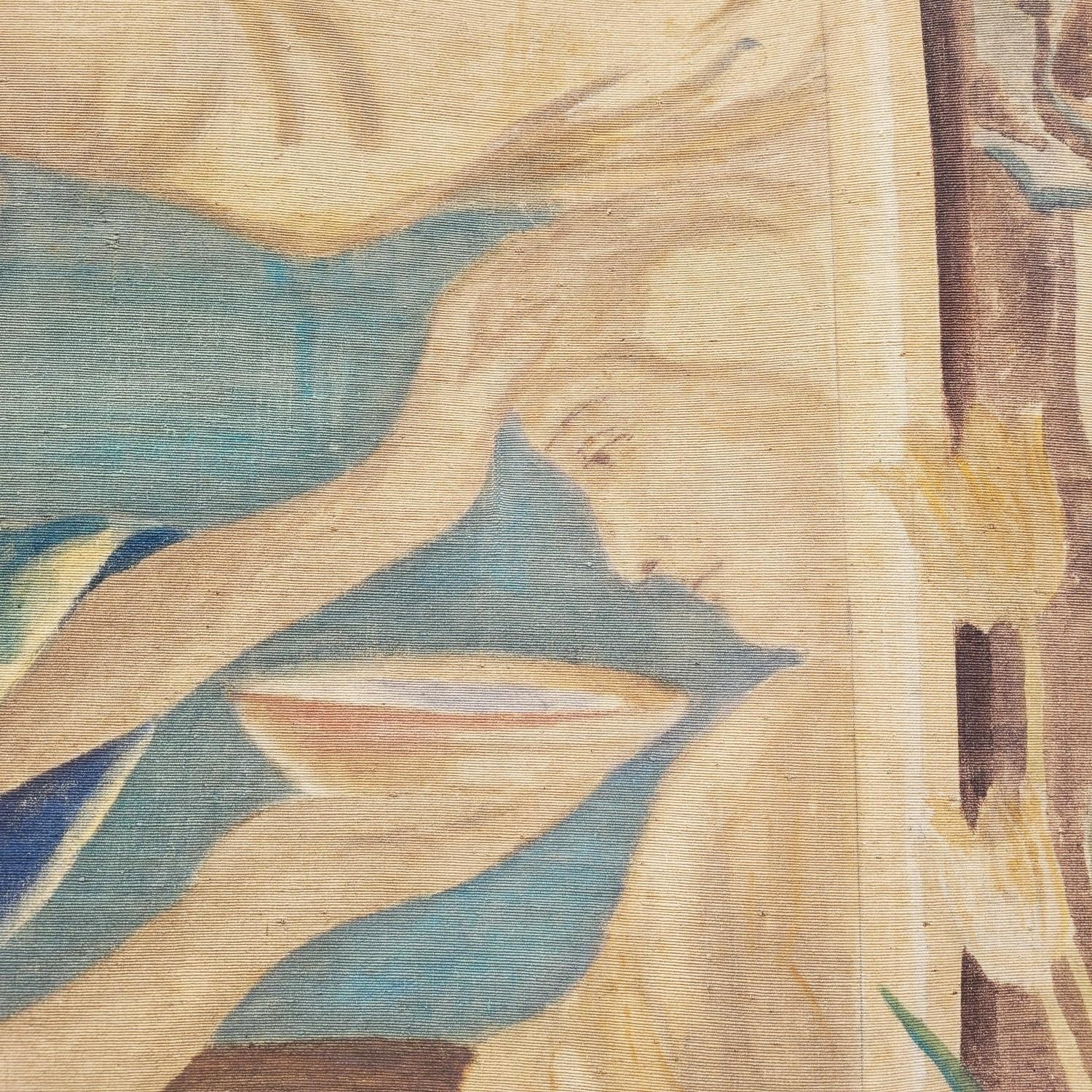 Large Painted Canvas, Figures At The Fountain, Late 19th Century (Italienisch) im Angebot