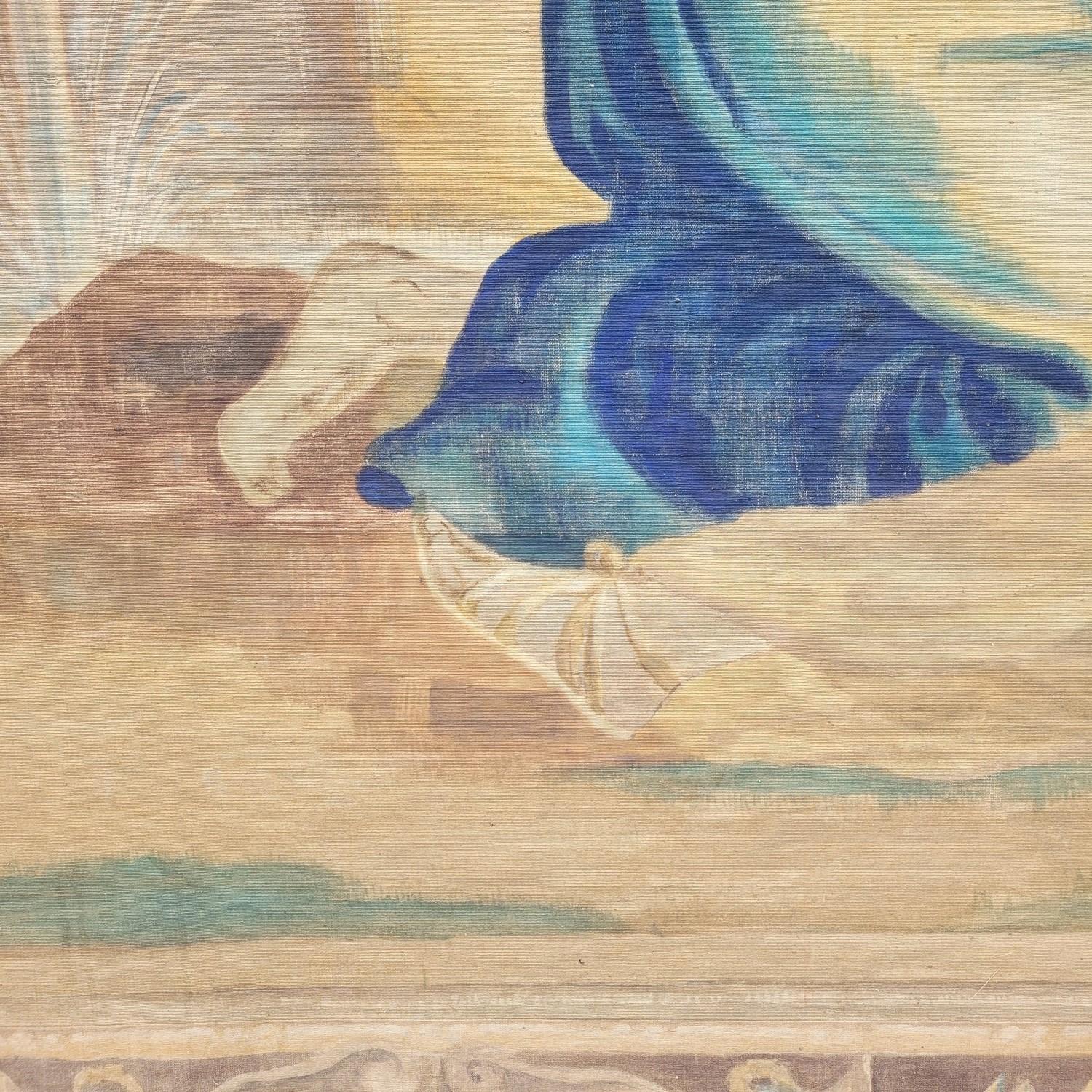 Large Painted Canvas, Figures At The Fountain, Late 19th Century (19. Jahrhundert) im Angebot