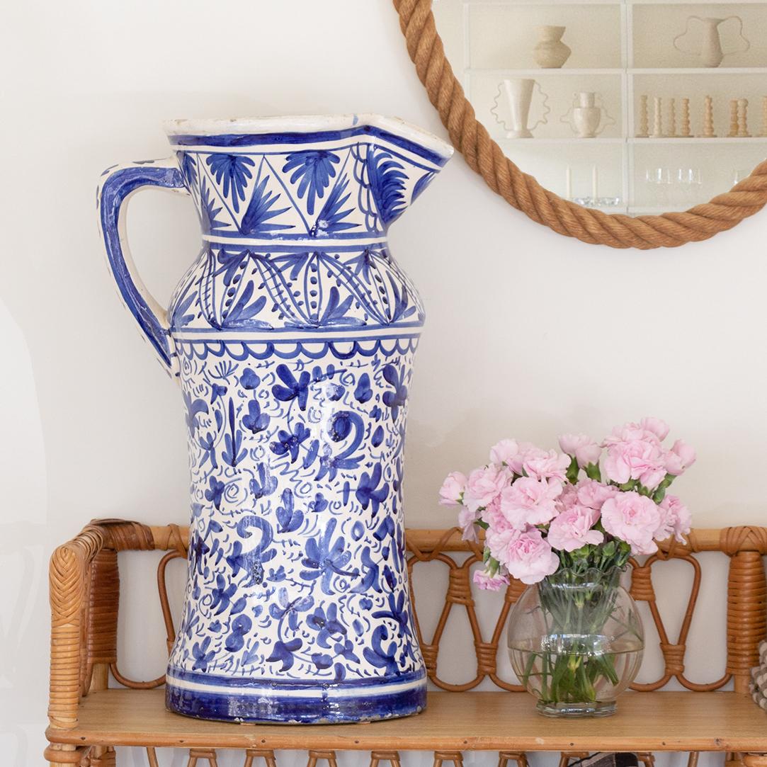 Spanish Large Painted Ceramic Pitcher  For Sale