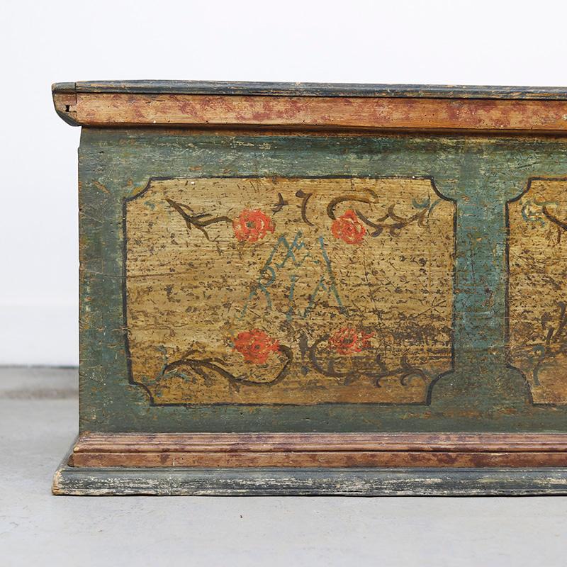 German Antique Large Painted Folk Art Farmhouse Bridal Chest 1753 For Sale