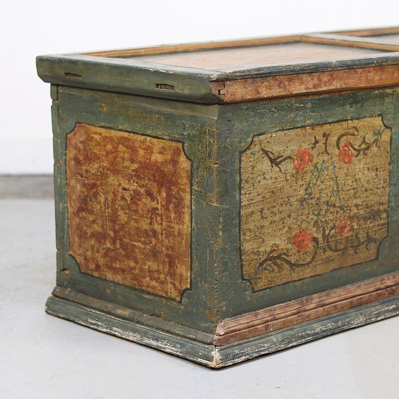 Antique Large Painted Folk Art Farmhouse Bridal Chest 1753 For Sale 1