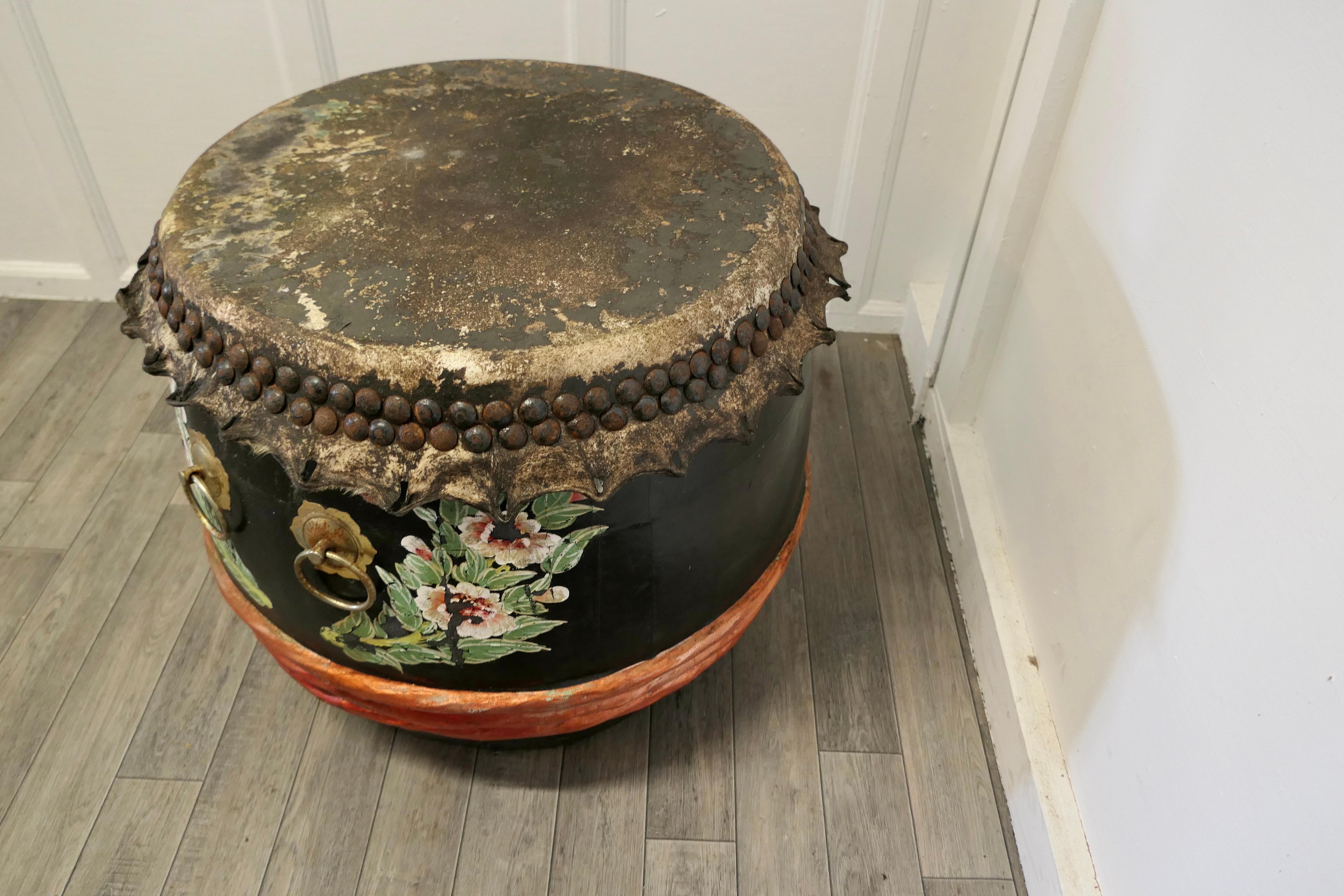 20th Century Large Painted Folk Art Drum This Is a Very Bright and Colourful Piece  For Sale