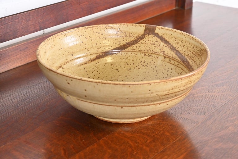 Large Painted Glazed Ceramic Studio Pottery Bowl For Sale at 1stDibs