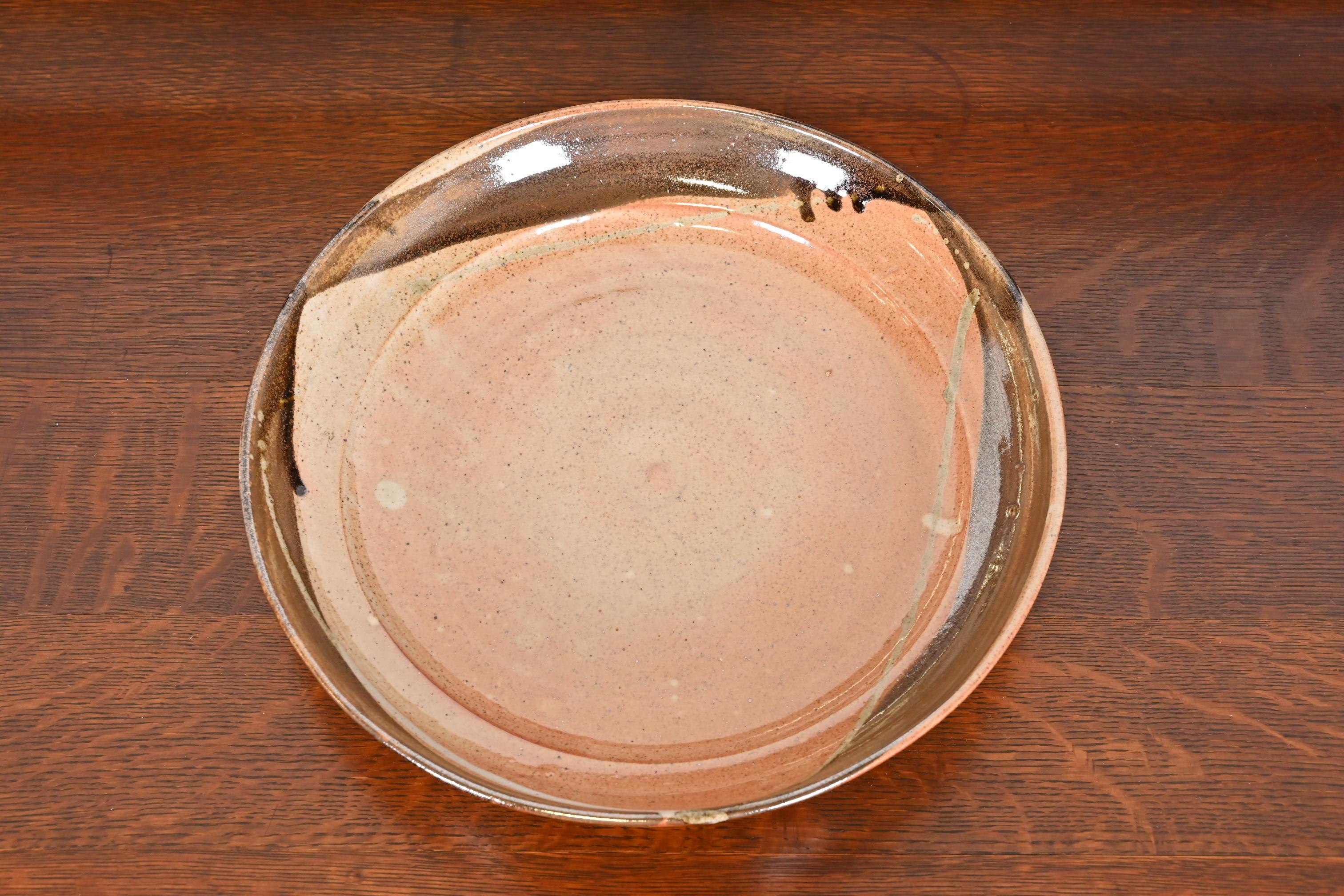 Large Painted Glazed Ceramic Studio Pottery Shallow Bowl 1