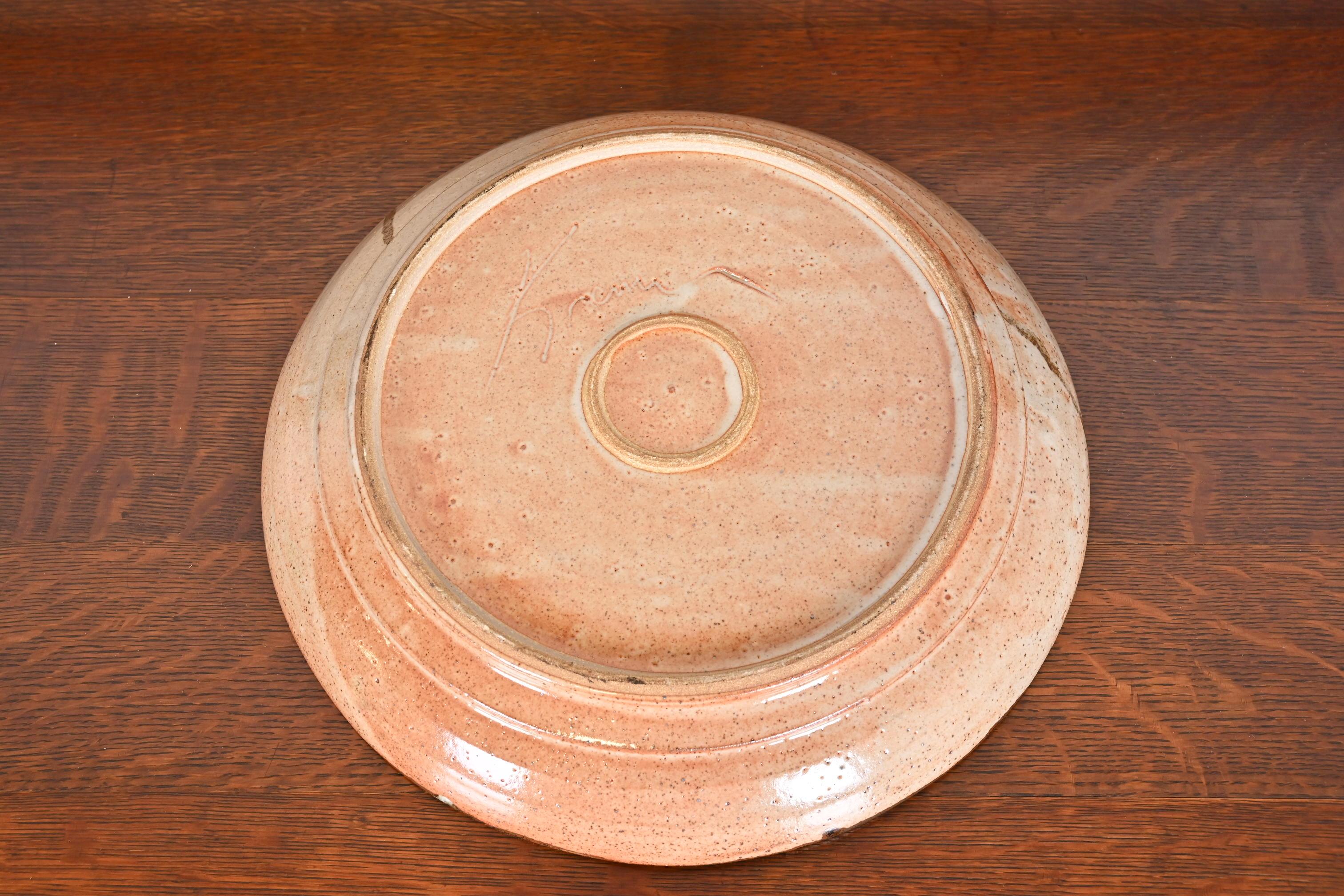 Large Painted Glazed Ceramic Studio Pottery Shallow Bowl 3
