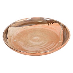 Large Painted Glazed Ceramic Studio Pottery Shallow Bowl