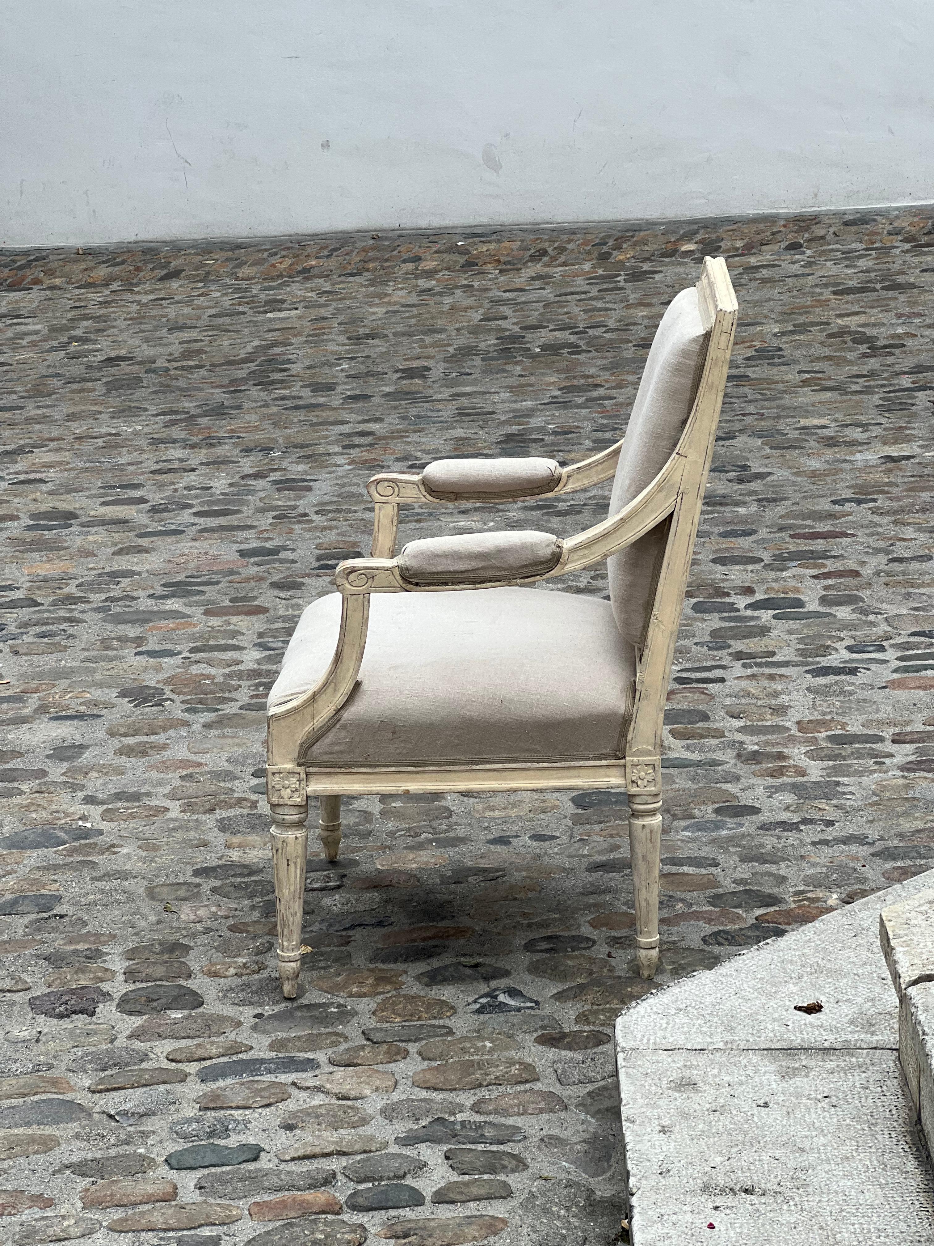Swedish Large Painted Gustavian Periode Armchair, Stockholm, Sweden, Late 18th Century For Sale