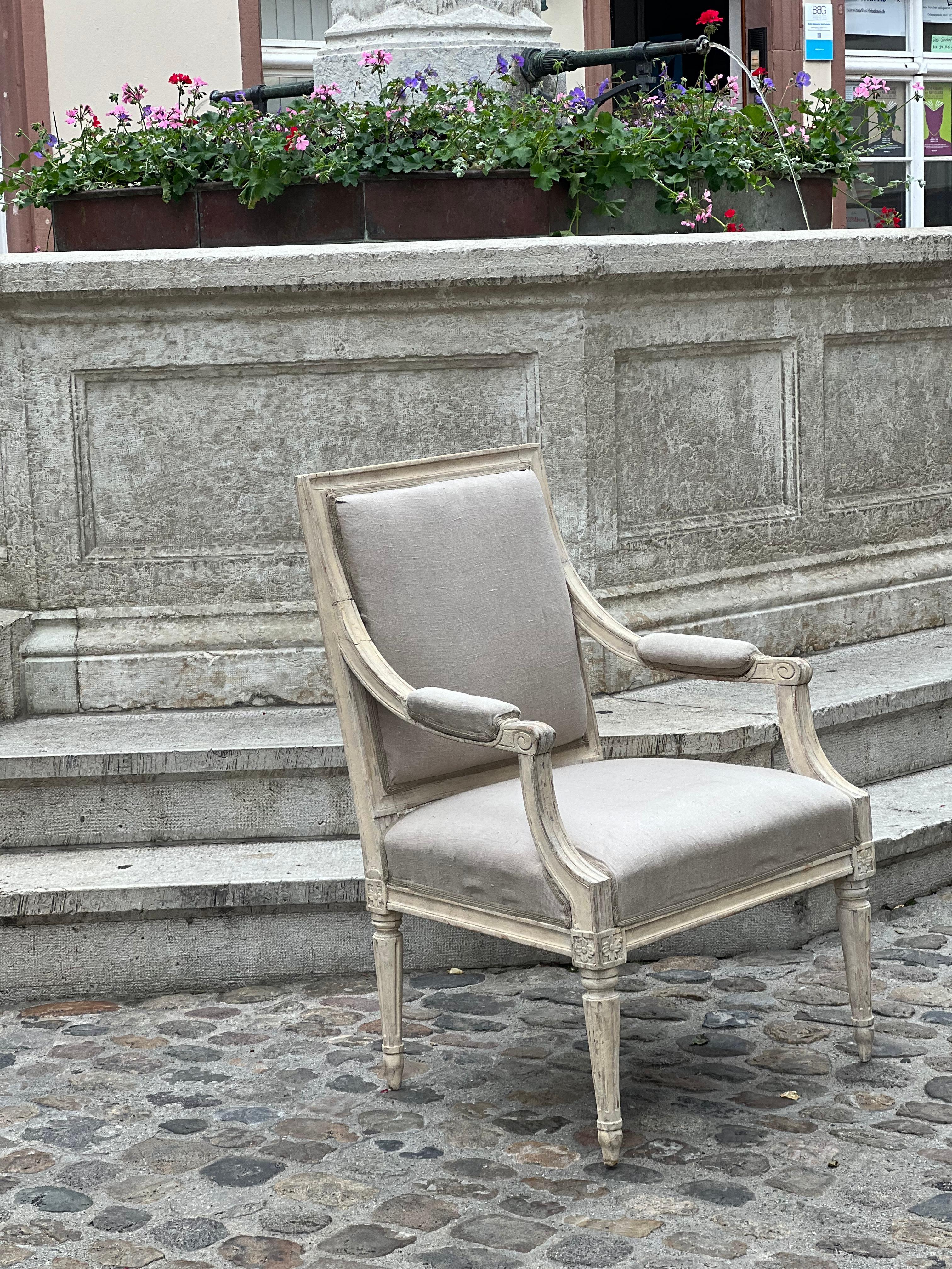 Fabric Large Painted Gustavian Periode Armchair, Stockholm, Sweden, Late 18th Century For Sale