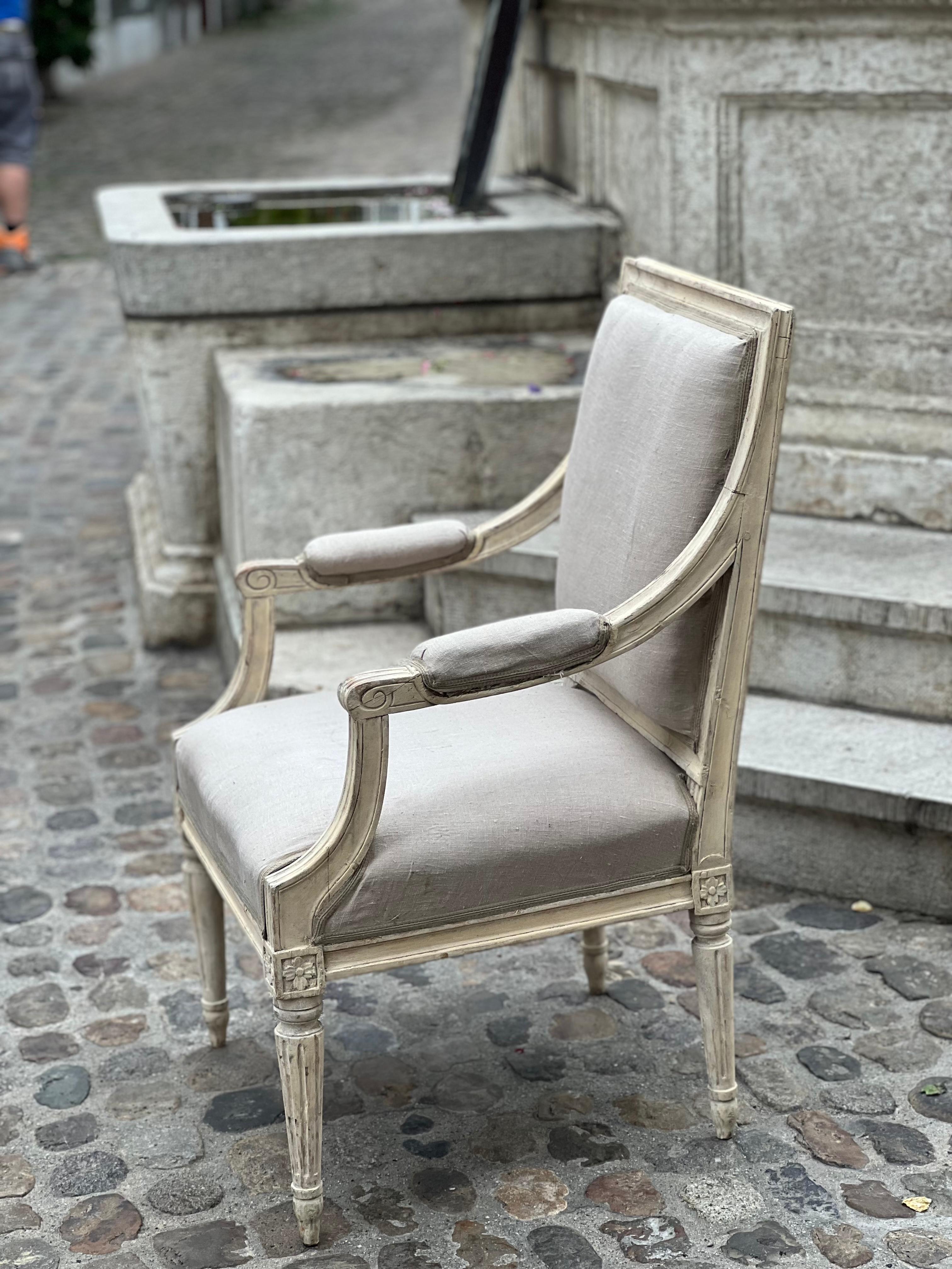 Large Painted Gustavian Periode Armchair, Stockholm, Sweden, Late 18th Century For Sale 1