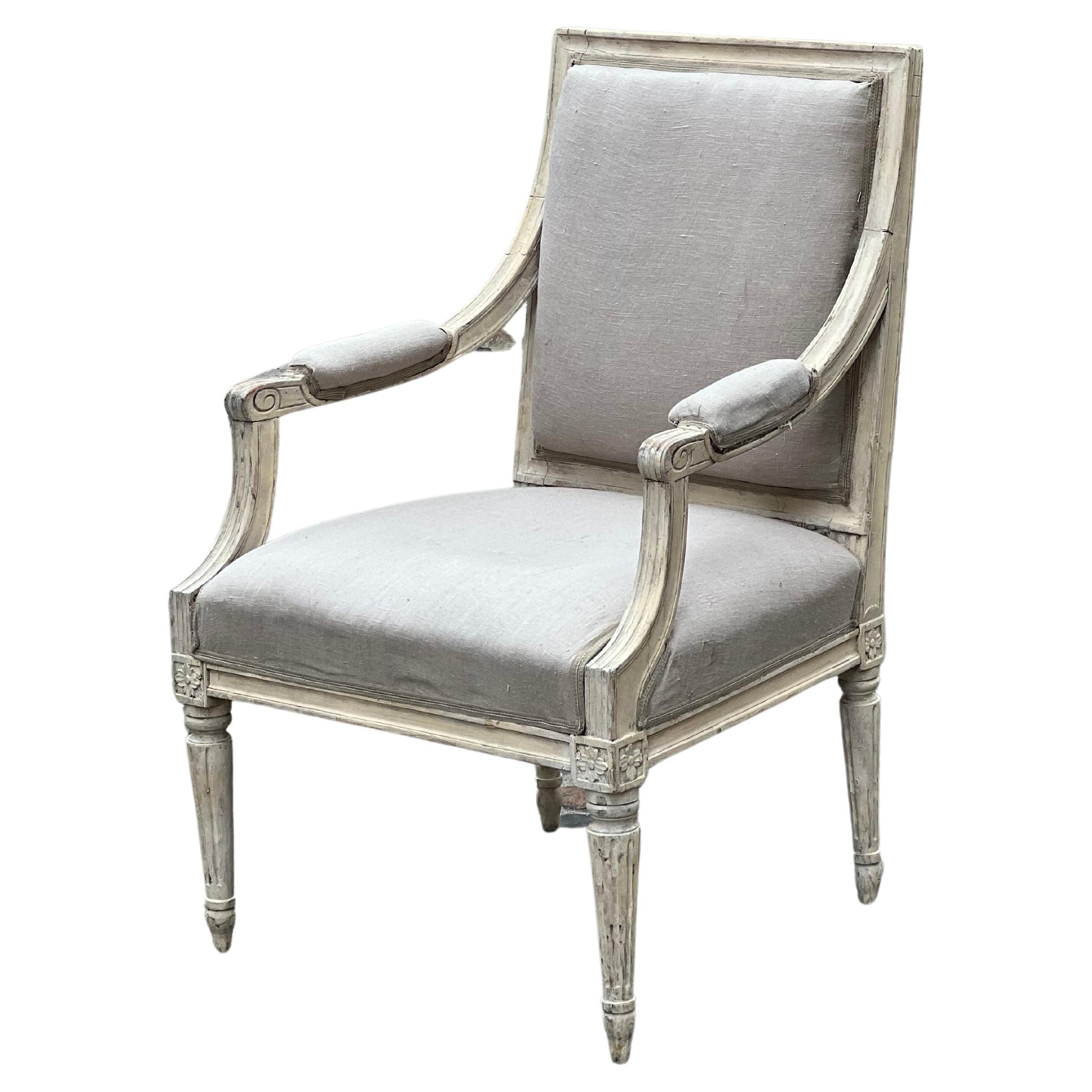 Large Painted Gustavian Periode Armchair, Stockholm, Sweden, Late 18th Century