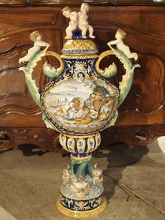 Large Painted Italian Majolica Urn, circa 1885