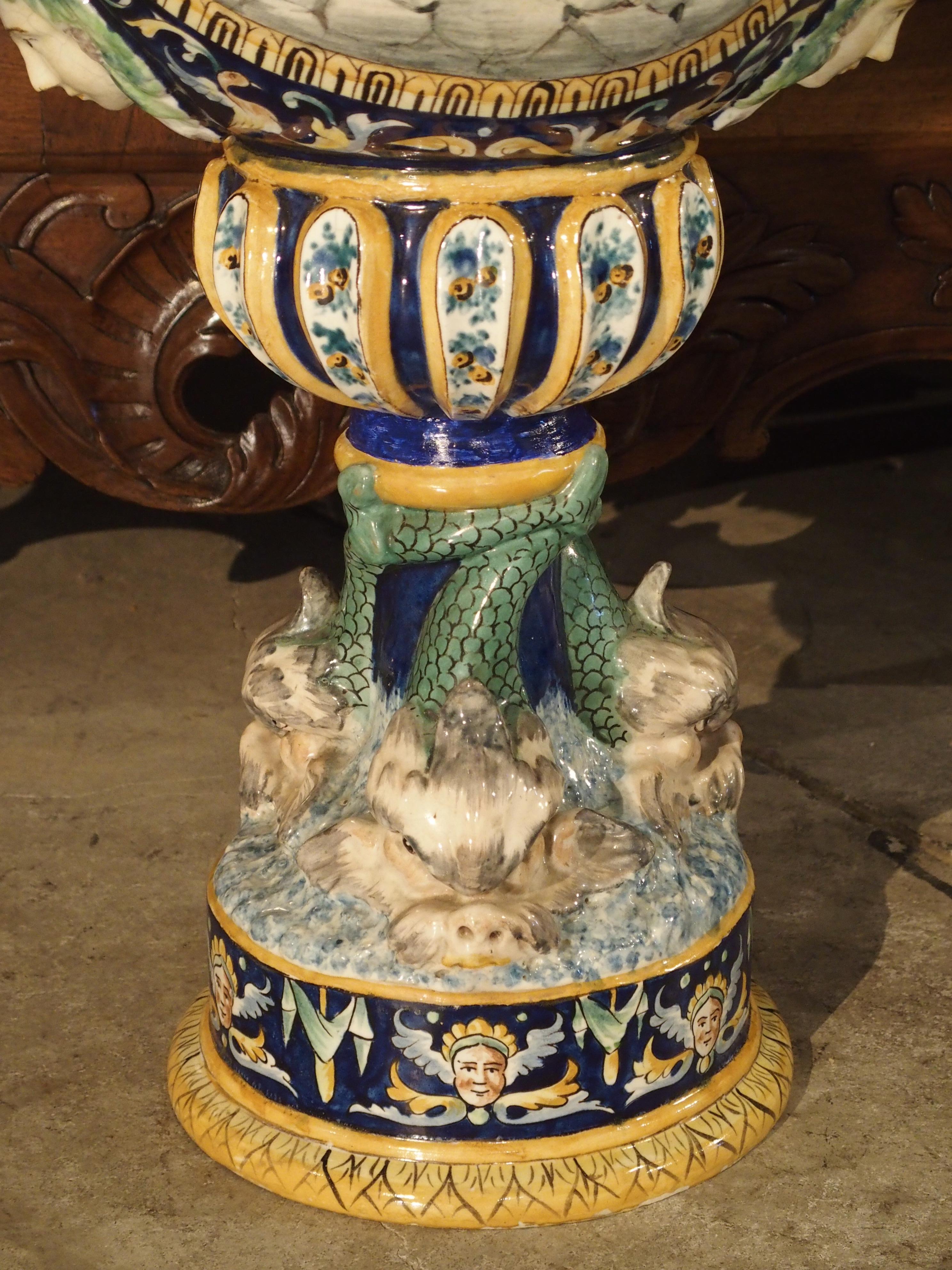 Hand-Painted Large Painted Italian Majolica Urn, circa 1885 For Sale