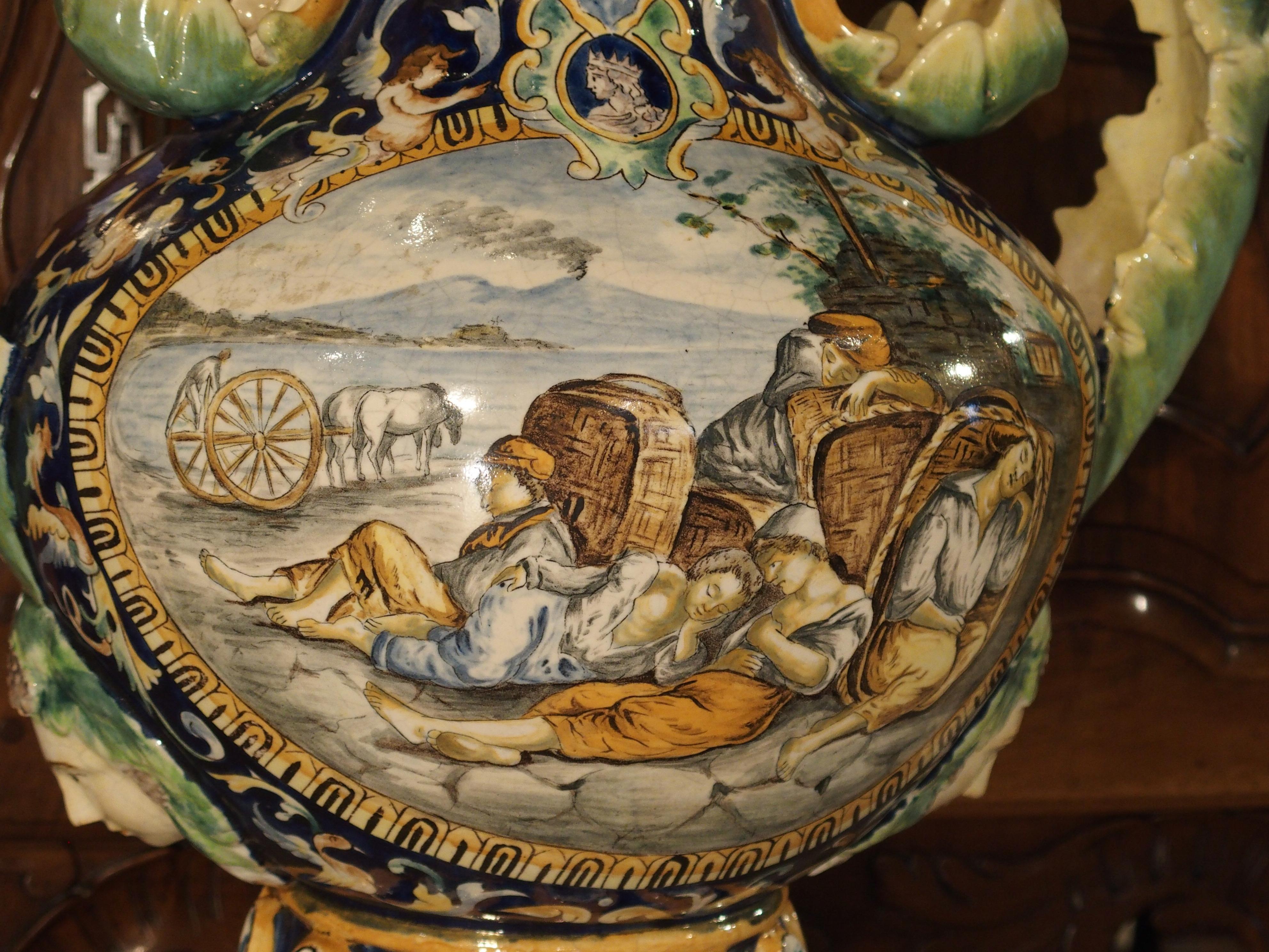Large Painted Italian Majolica Urn, circa 1885 In Good Condition For Sale In Dallas, TX