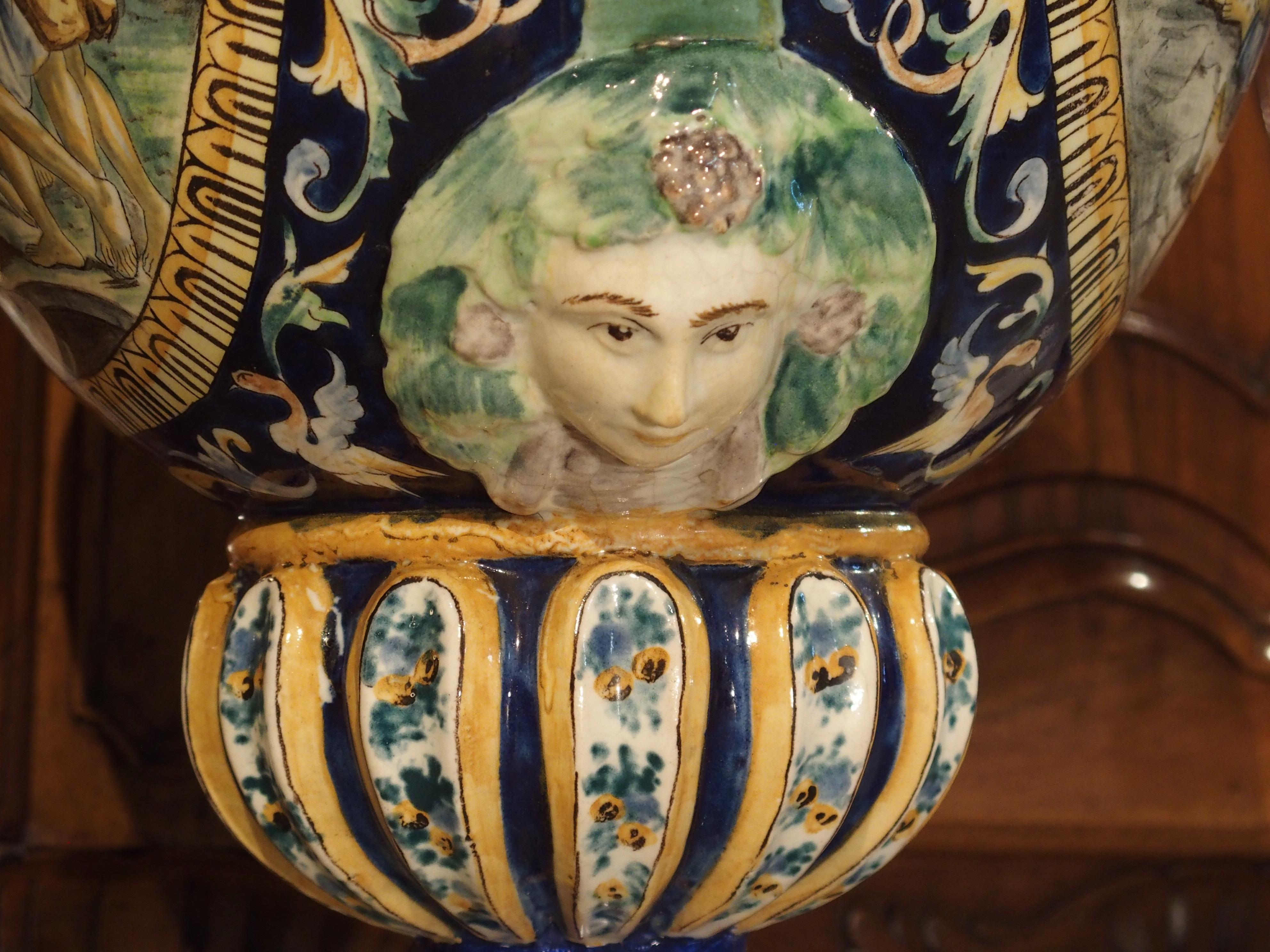 Large Painted Italian Majolica Urn, circa 1885 For Sale 4