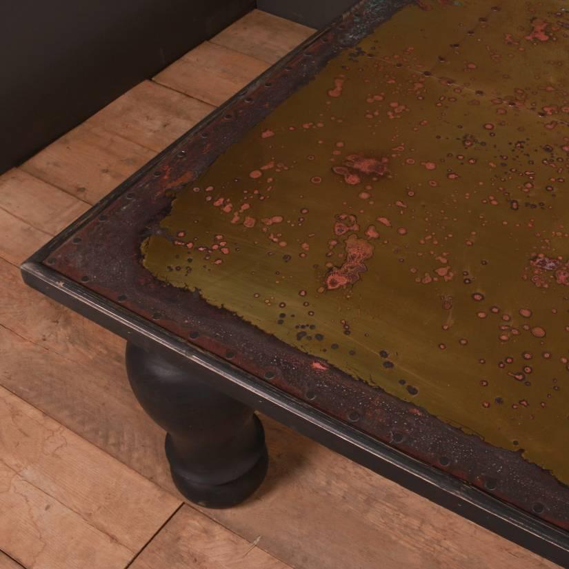 Large painted low table with an antiqued brass top. Made from old components.

Dimensions:
48 inches (122 cms) wide.
48 inches (122 cms) deep
21 inches (53 cms) high.

 