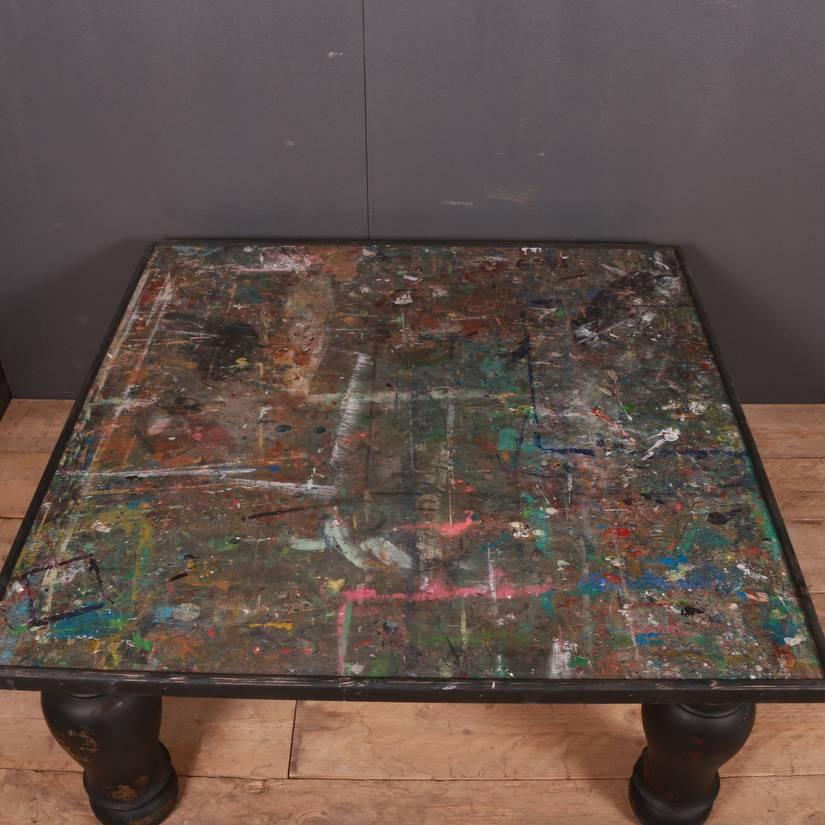 Large painted low table with an artist work table top. Made from old components.

Dimensions
48 inches (122 cms) wide
48 inches (122 cms) deep
21 inches (53 cms) high.

 