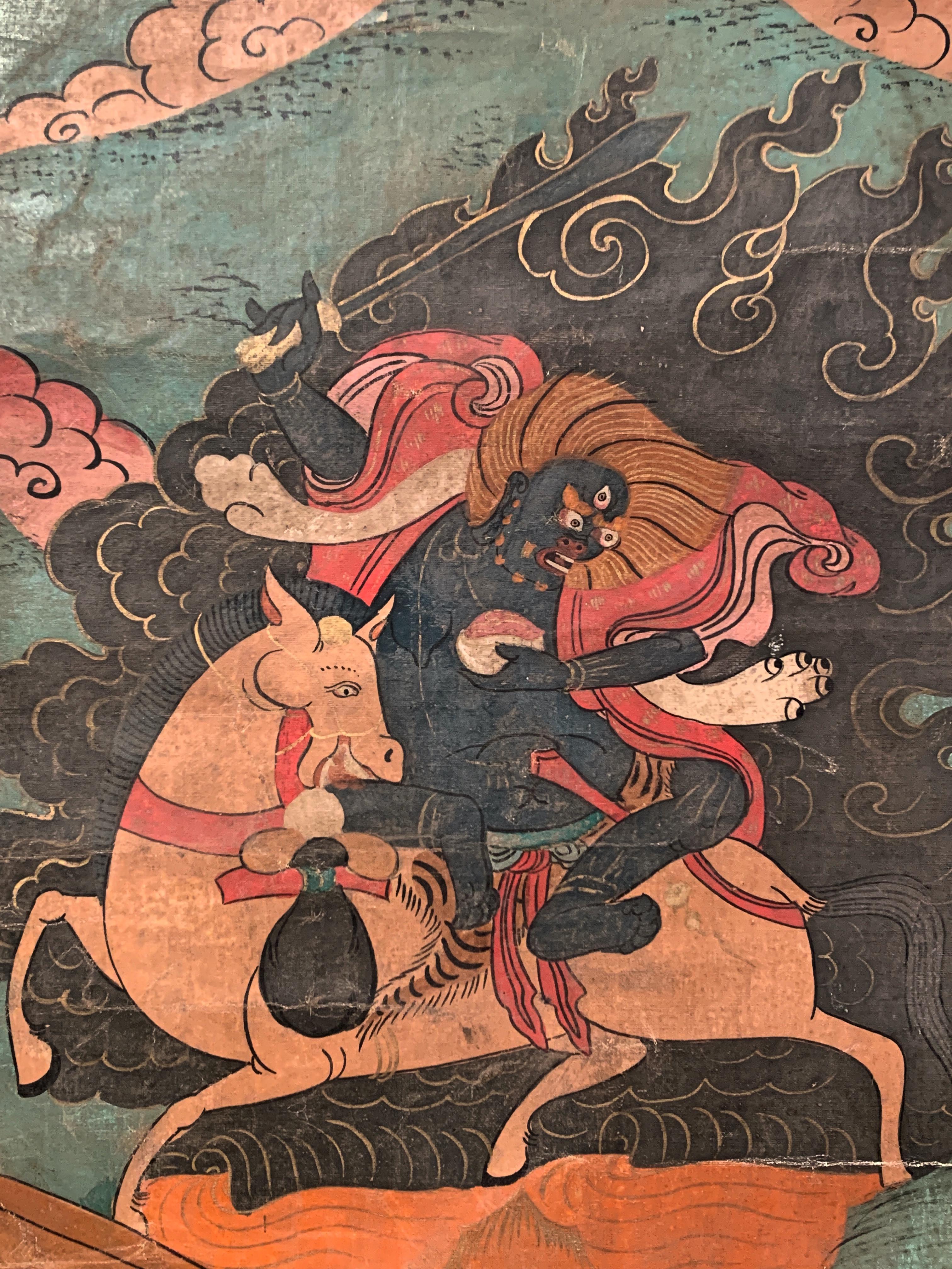 Tibetan Large Painted Mahakala Thangka, Early 20th Century, Mongolia