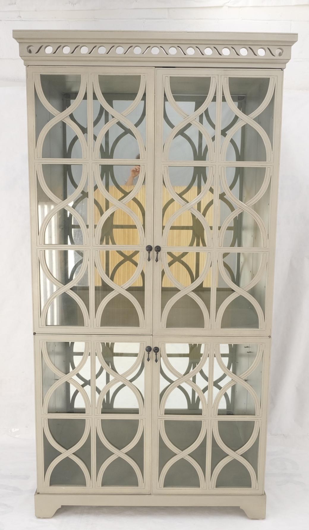 Unknown Large Painted Mirrored Decorative Double Door Cabinet Cupboard Vitrine For Sale