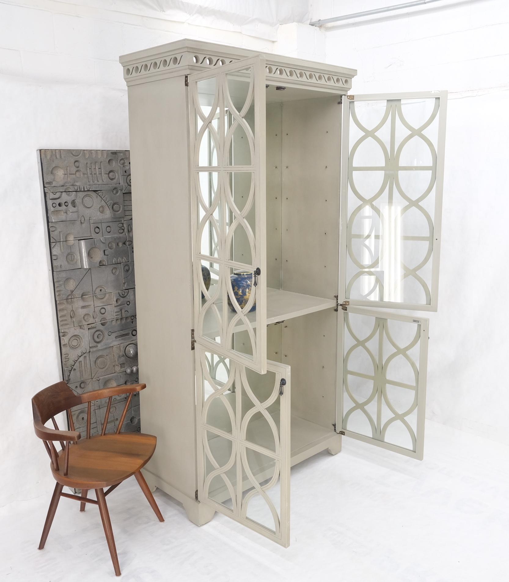 20th Century Large Painted Mirrored Decorative Double Door Cabinet Cupboard Vitrine For Sale