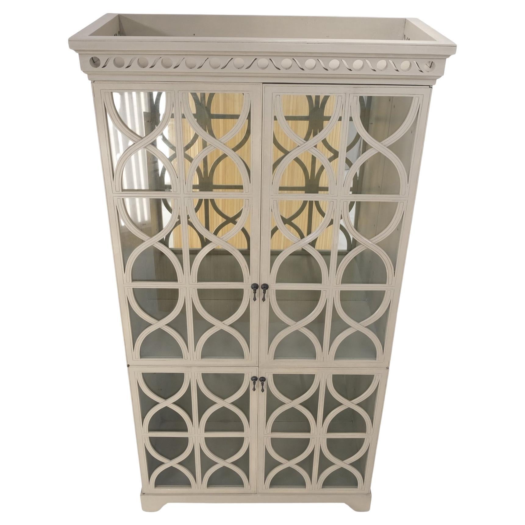 Large Painted Mirrored Decorative Double Door Cabinet Cupboard Vitrine For Sale