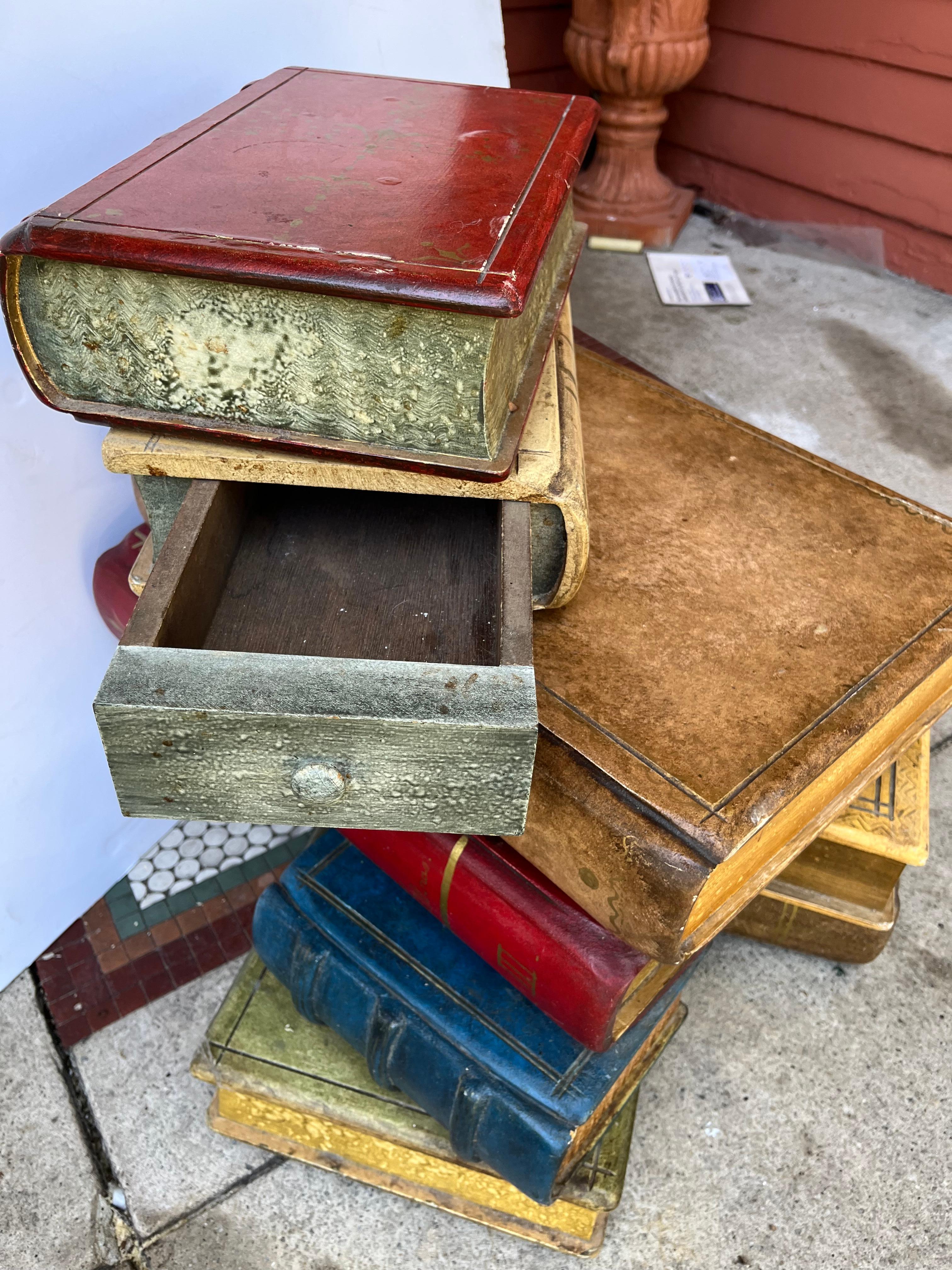 French Large Painted or Polychrome Faux Ledger Book Form Low Table as Four Stacks For Sale