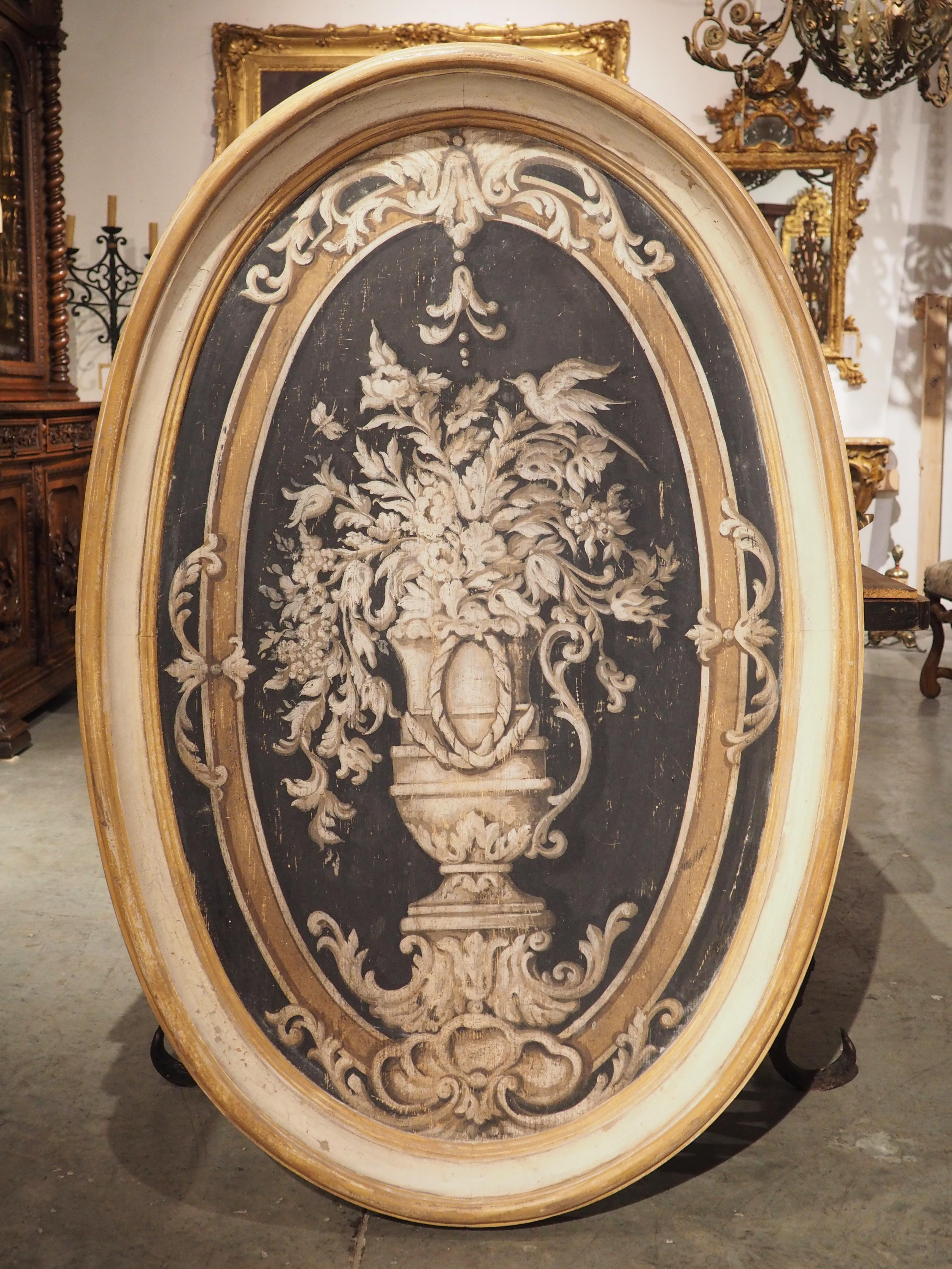 Large Painted Oval Wooden Wall Panel from Florence, Italy For Sale 6