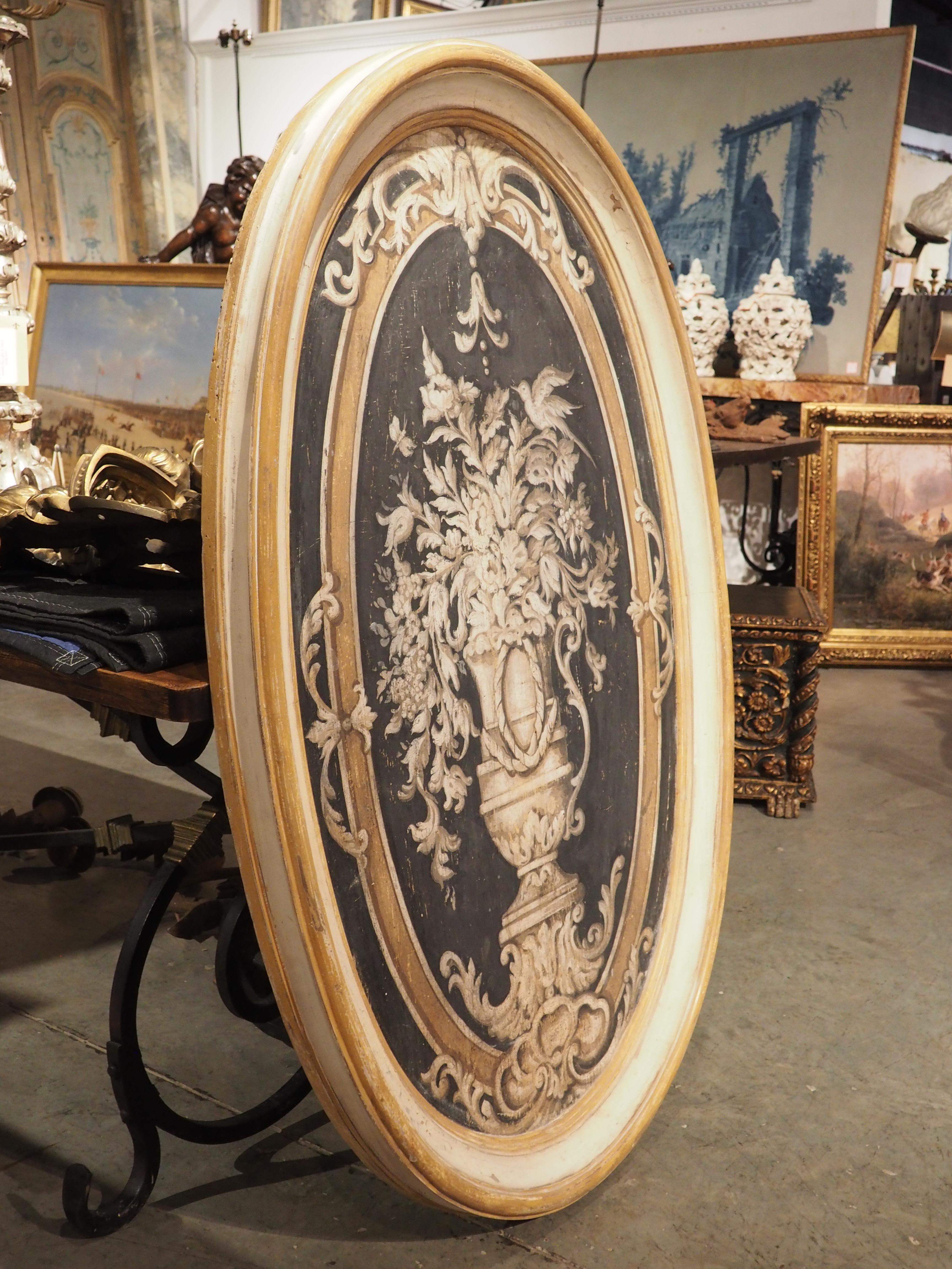 Hand-Painted Large Painted Oval Wooden Wall Panel from Florence, Italy For Sale