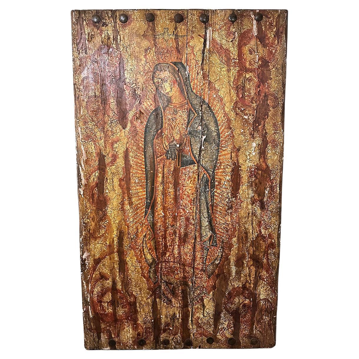 Large Painted Panel of Virgin of  Guadalupe For Sale