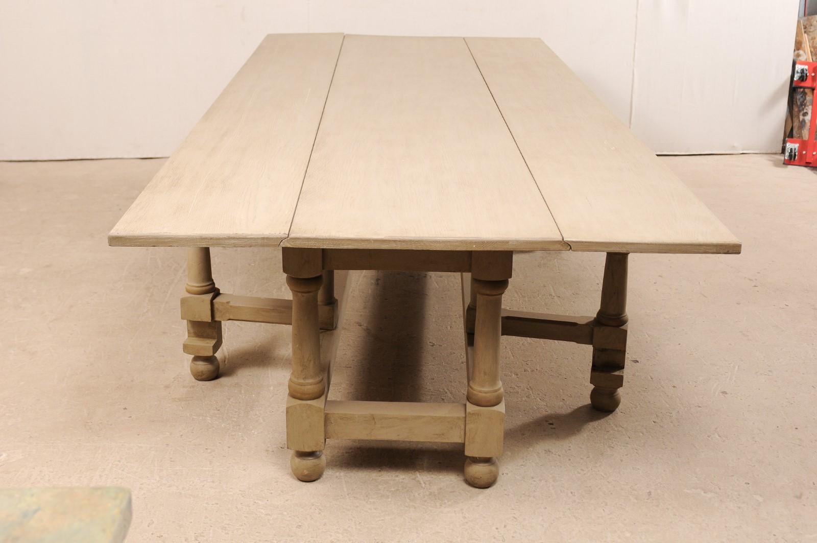 20th Century 10.5 Ft. Painted Poplar Wood Gate-Leg Dining Table or Great Over-Sized Console  For Sale