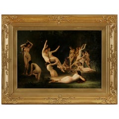 Large Painted Porcelain Plaque in Giltwood Frame