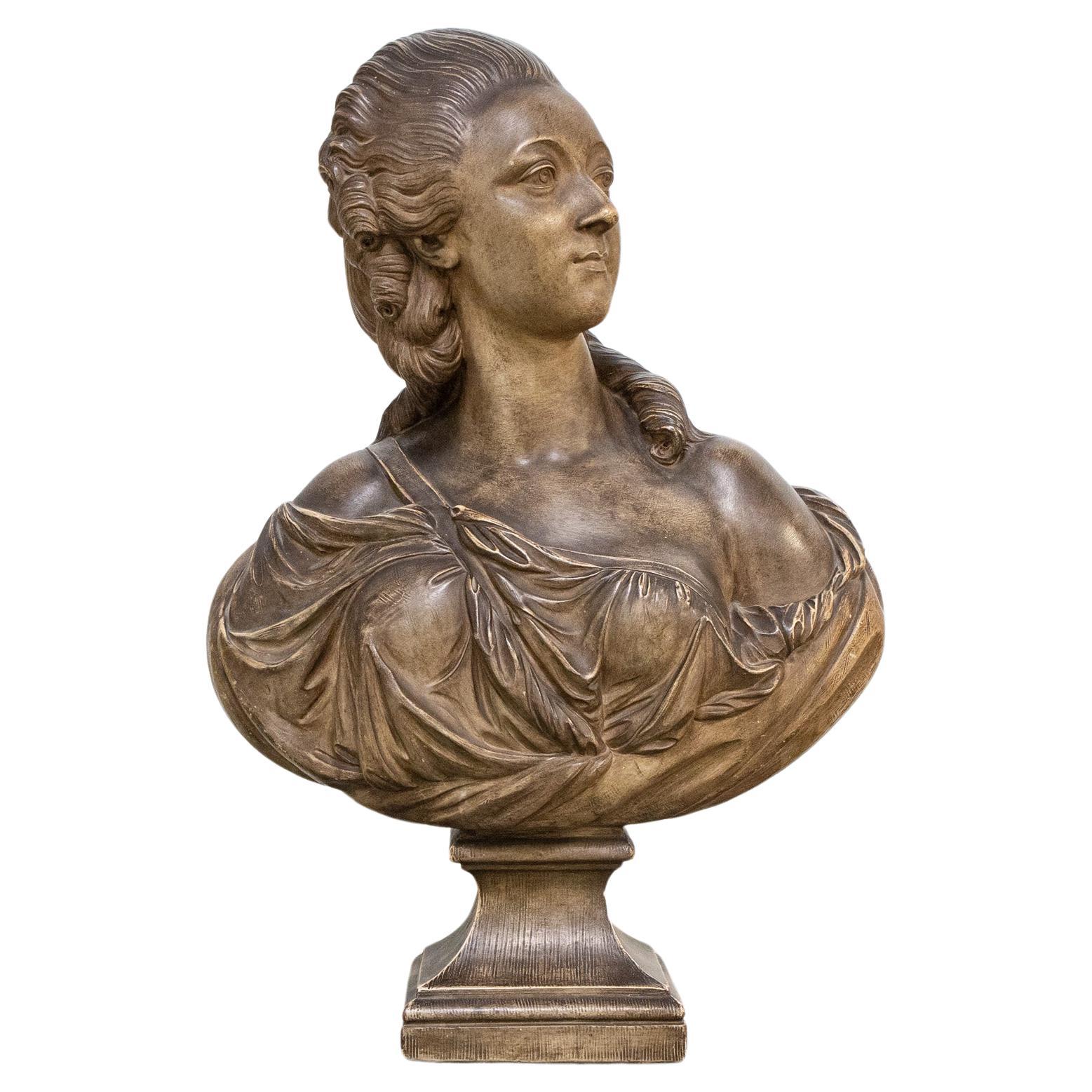 Large Painted Terracotta Bust of Madame Du Barry After Augustin Pajou For Sale