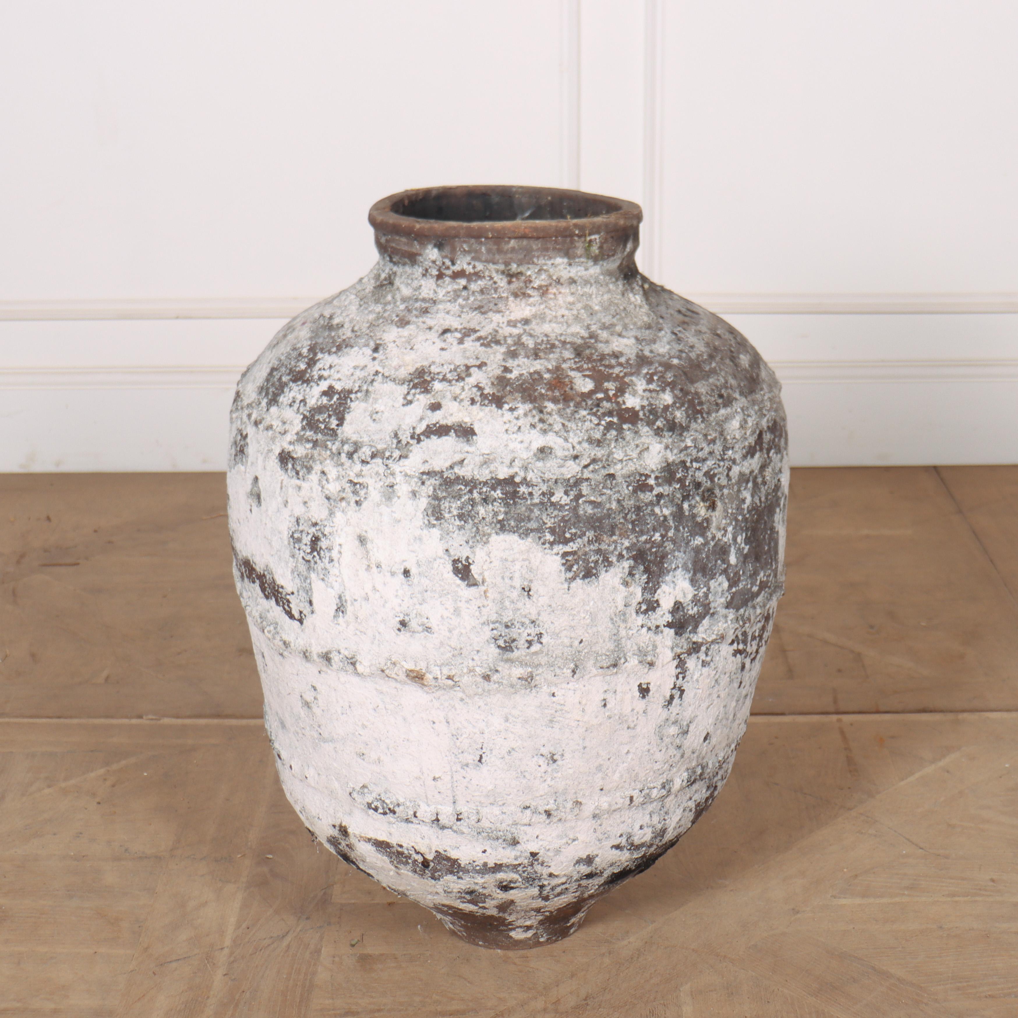 20th Century Large Painted Terracotta Olive Jar For Sale