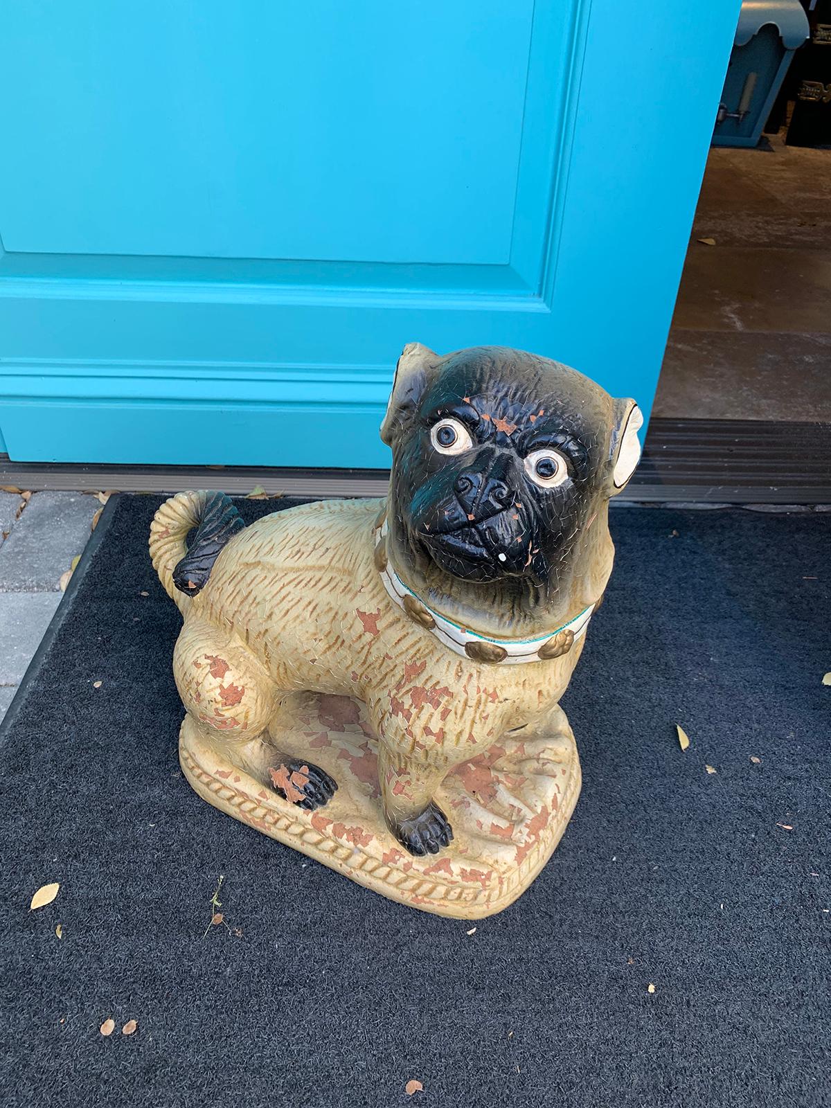 Late 19th Century Continental Heavily Glazed Terracotta Pug 7