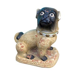 Late 19th Century Continental Heavily Glazed Terracotta Pug